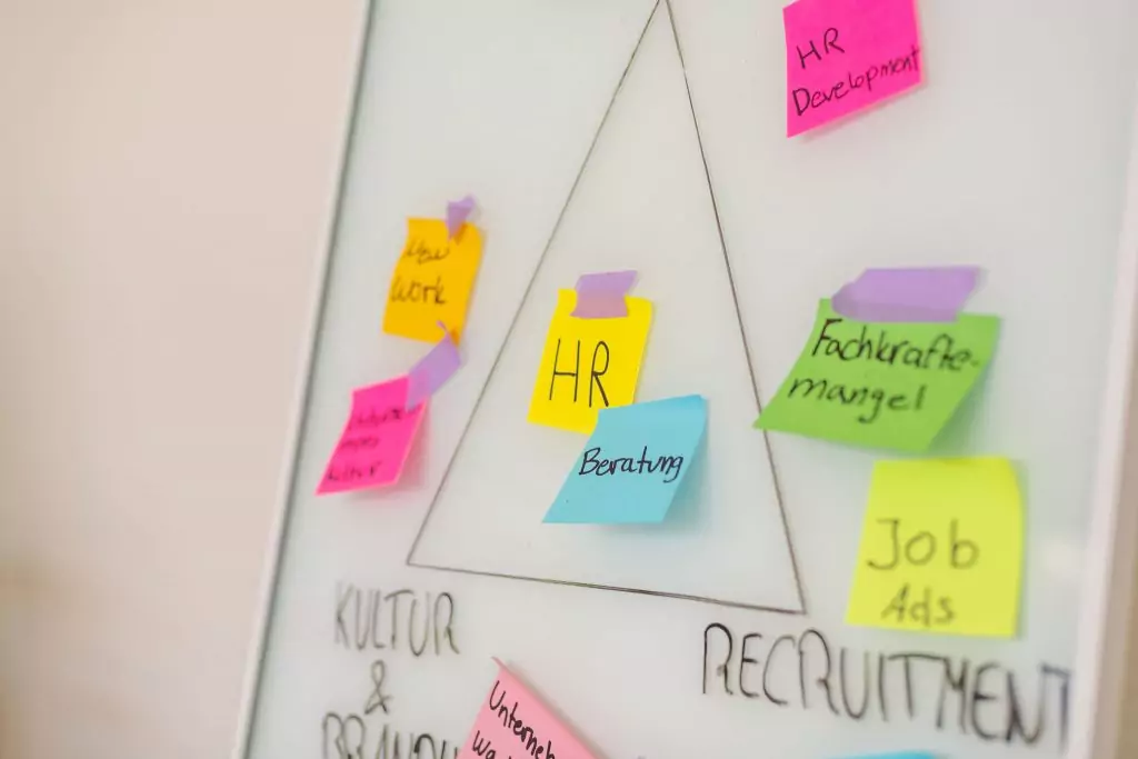 Erstellung eines HR-Dreiecks mit Klebezetteln, zu den wichtigsten Punkten im Active Sourcing