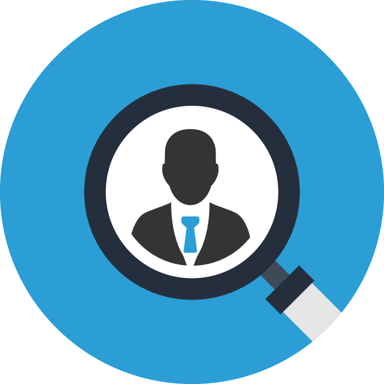 Ein Schaubild eines Mannes in einer Lupe. Das Bild soll zur Veranschulichung von Active Sourcing genutzt werden